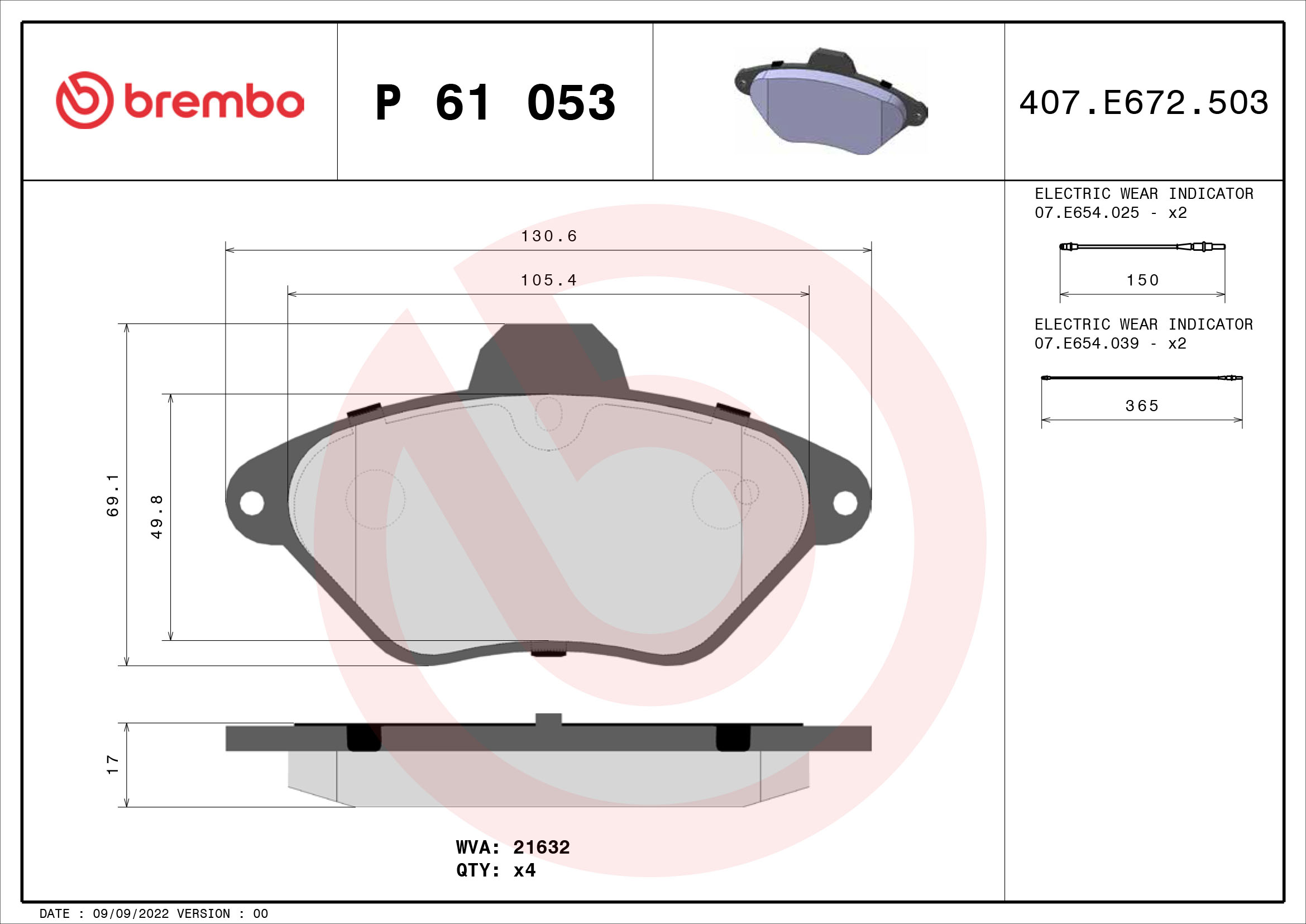 A.B.S. P 61 053 BREMBO Bremsbelagsatz, Scheibenbremse